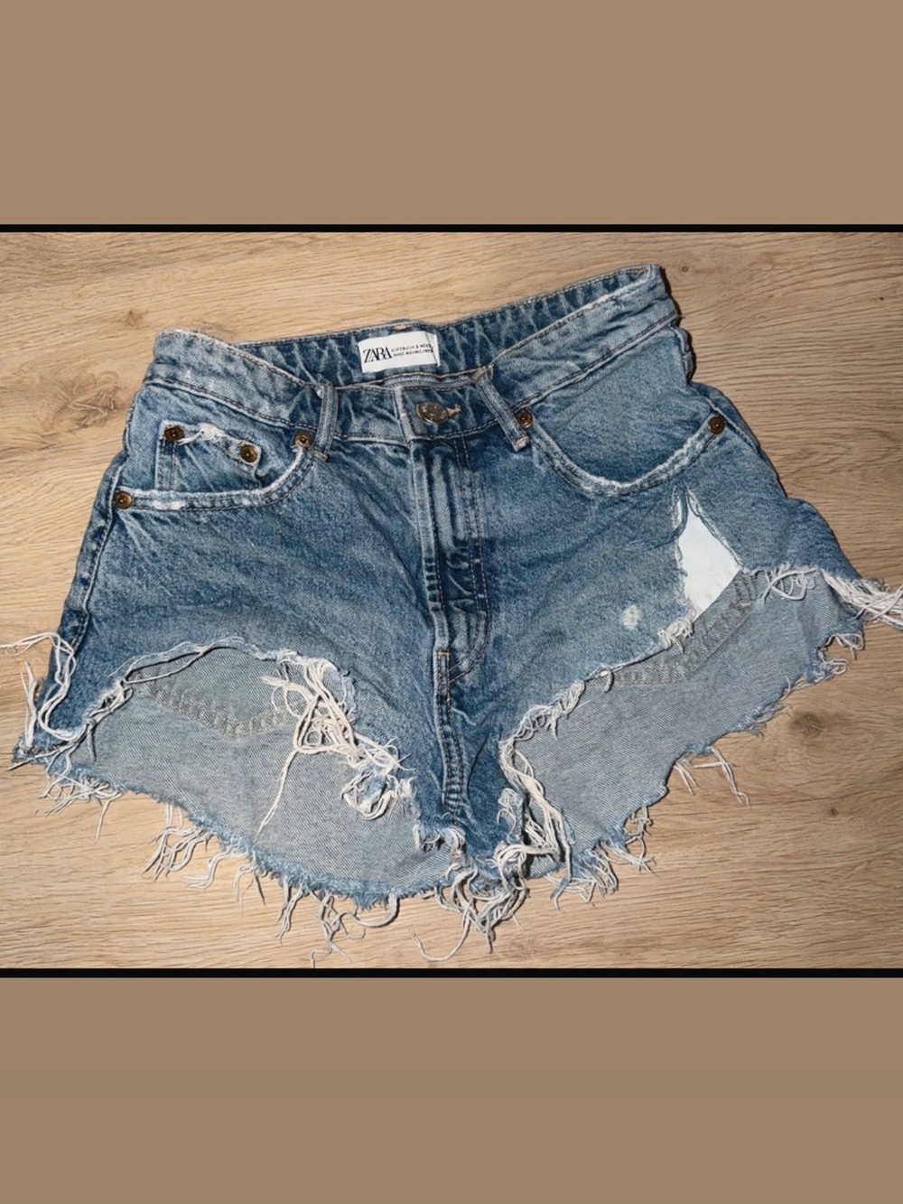 Zara Light Blue Distressed Denim Shorts